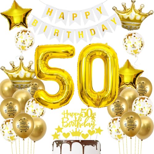 Luftballons 50. Geburtstag Mann frauen Deko Gold Tortendeko 50. Geburtstag Mann Party Dekoration Weiß gold Geburtstagsdeko 50 Jahre frau Männer ballon 50. deko gold von Hopewey