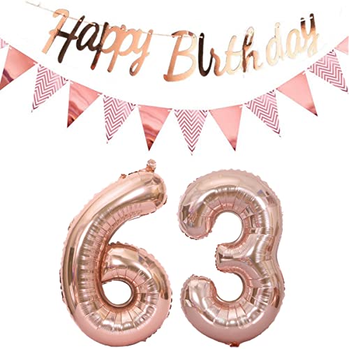 Luftballons 63.geburtstag deko frauen rosegold+Happy Birthday Girlande +Wimpelkette 40"Zahlen Ballon 63 Luftballons 63 Jahre Geburtstag Dekoration frau Geburtstagdeko 63 Geburtstag deko rosegold(63) von Hopewey