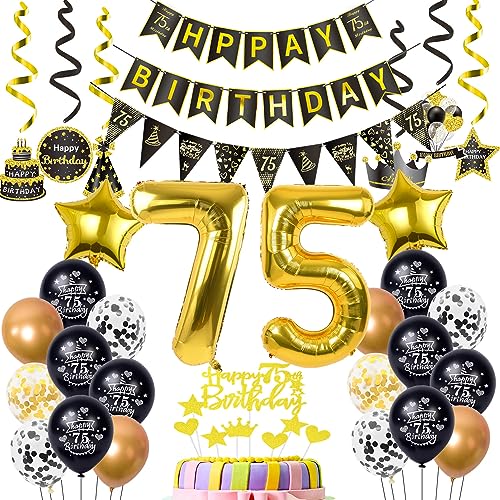Luftballons 75. Geburtstag Deko Schwarz Gold, deko 75. Geburtstag Dekoration, Ballon 75 Geburtstag Mann deko, gold Tortendeko Geburtstag 75 Jahre Mann Geburtstagsdeko 75 Jahre Männer Frauen gold von Hopewey