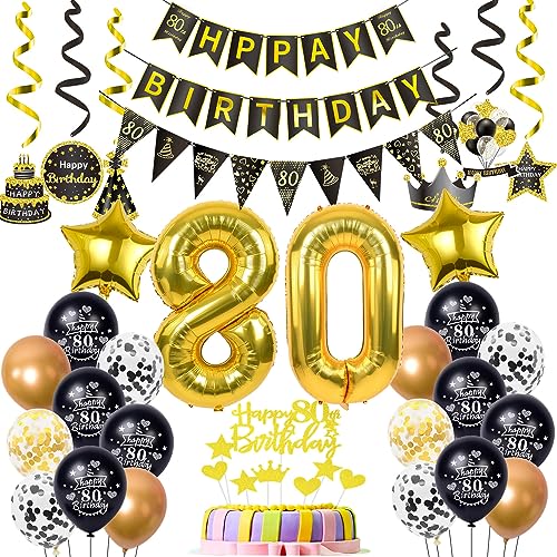 Luftballons 80. Geburtstag Deko Schwarz Gold, deko 80. Geburtstag Dekoration, Ballon 80 Mann deko , gold Tortendeko 80 Jahre Mann Geburtstagsdeko 80 Jahre Männer Frauen gold von Hopewey