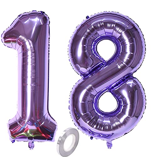 Luftballons Zahl 18, Zahl ballon 18 lila Luftballons 18. Geburtstag deko Mädchen Folienballon 18 Zahlballons 18 lila XXXL 40" Riese Aufblasbar Helium Ballon 18 jahre Geburtstag Deko Mädchen lila (18) von Hopewey