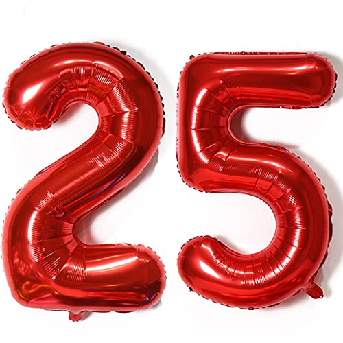 Luftballons Zahl 25, Zahl ballon 25 rot Luftballons 25. Geburtstag deko frau Folienballon 25 Zahlballons 25 rot XXXL 40" Riese Aufblasbar Helium Ballon 25 jahre Geburtstag Deko frauen rot(25) von Hopewey