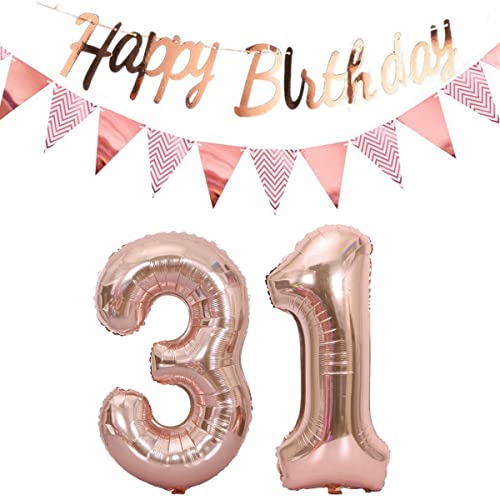 Luftballons 31.geburtstag deko frauen rosegold+Happy Birthday Girlande +Wimpelkette 40"Zahlen Ballon 31 Luftballons 31 Jahre Geburtstag Dekoration frau Geburtstagdeko 31 Geburtstag deko rosegold(31) von Hopewey