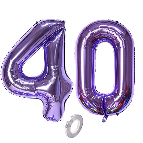 Luftballons Zahl 40, Zahl ballon 40 lila Luftballons 40. Geburtstag deko frau Folienballon 40 Zahlballons 40 lila XXXL 40" Riese Aufblasbar Helium Ballon 40 jahre Geburtstag Deko frauen lila(40) von Hopewey