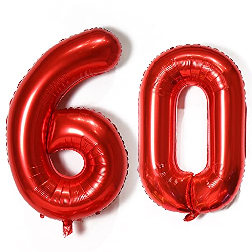 Luftballons Zahl 60, Zahl ballon 60 rot Luftballons 60. Geburtstag deko frau Folienballon 60 Zahlballons 60 rot XXXL 40" Riese Aufblasbar Helium Ballon 60 jahre Geburtstag Deko frauen rot(60) von Hopewey