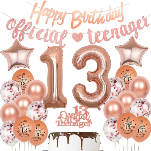 Offizielle Teenager 13. Geburtstag Deko für Mädchen,Luftballon 13.Geburtstag Mädchen deko rosegold,Offizielle Teenager Geburtstagsdeko 13 jahre Mädchen ballon deko 13. Geburtstag Mädchen Teenager von Hopewey
