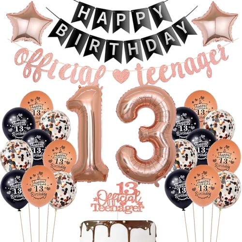 Offizielle Teenager 13. Geburtstag Dekoration für mädchen,Luftballon 13 Geburtstag mädchen deko rosegold schwarz, Schwarz Geburtstagsdeko 13 Jahre mädchen Ballon Teenager Deko Offizielle Teenager 13. Geburtstag Dekoration für mädchen,Luftballon 13 Geburtstag mädchen deko rosegold schwarz, Schwarz Geburtstagsdeko 13 Jahre mädchen Ballon Teenager Deko von Hopewey