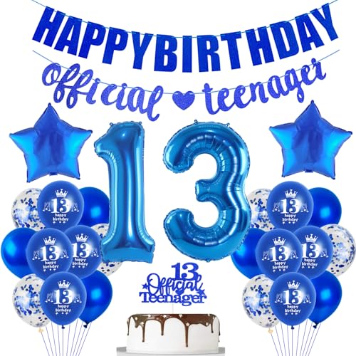 Offizielle Teenager 13. Geburtstag Party Dekoration für Jungen,Luftballon 13 Geburtstag Jungen deko blau, Geburtstagsdeko 13 Jahre Ballon Deko 13.Tortendeko von Hopewey