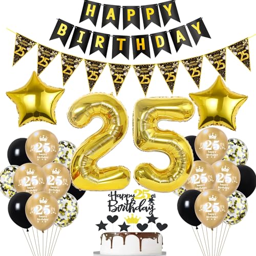 Schwarz Luftballon 25. Geburtstag Dekoration Gold Tortendeko 25. Geburtstag Frauen Mann Geburtstagsdeko 25 Jahre Mann Frauen Gold Folienballon 25 Ballon 25 von Hopewey