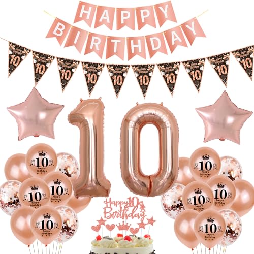 Schwarz Roségold Luftballon 10. Geburtstag Dekoration Roségold Tortendeko 10. Geburtstag Mädchen Geburtstagsdeko 10 Jahre Mädchen Folienballon 10 Ballon von Hopewey