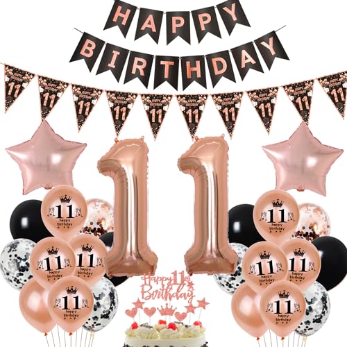 Schwarz Roségold Luftballon 11. Geburtstag Dekoration Mädchen Roségold Tortendeko 11. Geburtstag Mädchen Geburtstagsdeko 11 Jahre Folienballon 11 deko 11. Ballon von Hopewey