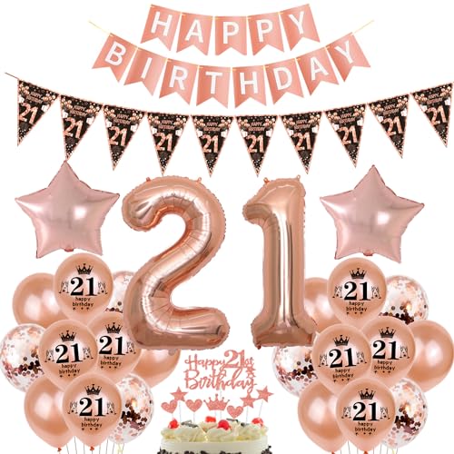 Schwarz Roségold Luftballon 21. Geburtstag Dekoration Roségold Tortendeko 21. Geburtstag Frauen Geburtstagsdeko 21 Jahre Mädchen Frau Folienballon 21 Ballon von Hopewey