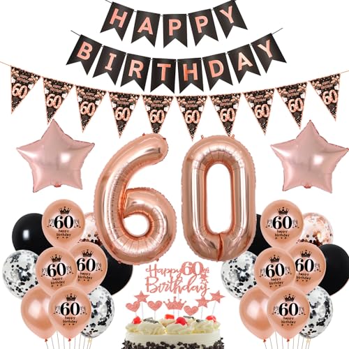 Schwarz Roségold Luftballon 60. Geburtstag Dekoration Frauen Roségold Tortendeko 60. Geburtstag Frauen Geburtstagsdeko 60 Jahre Frau Mädchen Folienballon 60 deko 60. Ballon von Hopewey