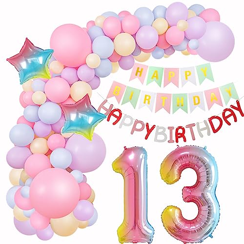 ballon girlande 13. Geburtstag Deko Macaron Rosa Lila Blau Gelb Luftballons girlande 13 .Geburtstag Mädchen deko 13 Jahre Geburtstagdeko Happy Birthday Girlande bunt Deko 13. Geburtstag Mädchen von Hopewey