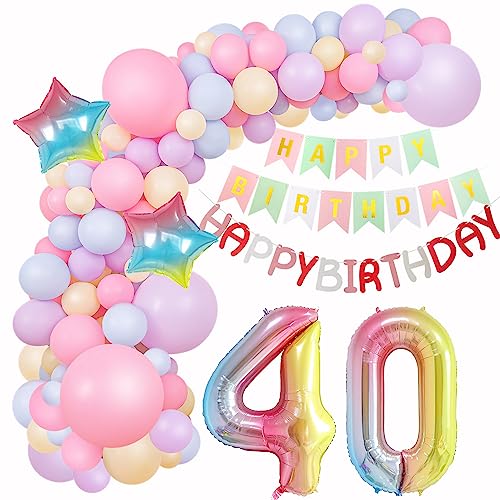 ballon girlande 40. Geburtstag Deko Macaron Rosa Lila Blau Gelb Luftballons girlande 40 .Geburtstag Frauen deko 40 Jahre Geburtstagdeko Happy Birthday Girlande bunt Deko 40. Geburtstag Frau von Hopewey