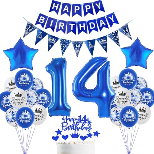 deko 14. Geburtstag Dekoration,Blau Tortendeko Geburtstag 14 Jahre Junge Party Deko 14 Geburtstag Mädchen Junge,luftballons 14. Geburtstag Junge Mädchen,Blau Geburtstagsdeko 14 Jahre Junge ballon deko 14. Geburtstag Dekoration,Blau Tortendeko Geburtstag 14 Jahre Junge Party Deko 14 Geburtstag Mädchen Junge,luftballons 14. Geburtstag Junge Mädchen,Blau Geburtstagsdeko 14 Jahre Junge ballon von Hopewey