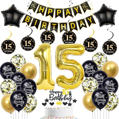 deko 15. geburtstag Jungen mädchen,schwarz gold luftballon 15. geburtstag deko Junge ,gold Tortendeko 15. geburtstag Happy Birthday girlande banner gold geburtstagsdeko 15 jahre Junge ballon deko 15. geburtstag Jungen mädchen,schwarz gold luftballon 15. geburtstag deko Junge ,gold Tortendeko 15. geburtstag Happy Birthday girlande banner gold geburtstagsdeko 15 jahre Junge ballon von Hopewey