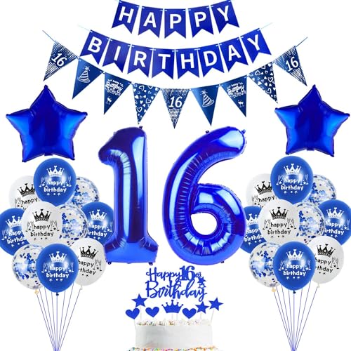 deko 16. Geburtstag Dekoration,Dunkelblau Tortendeko Geburtstag 16 Jahre Junge Party Deko 16 Geburtstag Mädchen Junge,luftballons 16. Geburtstag Junge ,blau Geburtstagsdeko 16 Jahre Junge ballon von Hopewey