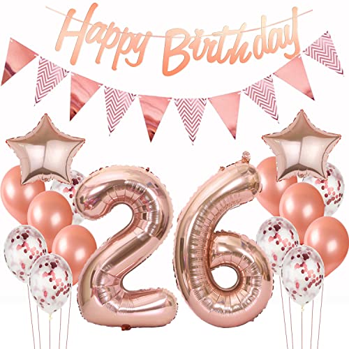 Rosegold Ballon und Girlande für 26. Geburtstag - Luftballon, Banner und Dekoration für Frauen von Hopewey