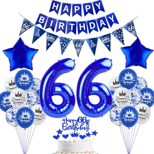 deko 66. Geburtstag Dekoration,Dunkelblau Tortendeko Geburtstag 66 Jahre mann Party Deko 66 frauen mann,luftballons 66. frau,blau Geburtstagsdeko 66 Jahre Männer ballon von Hopewey