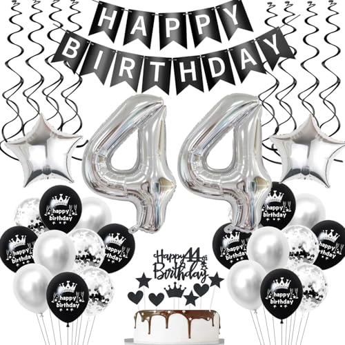 luftballon 44 geburtstag deko mann frauen Schwarz Silber geburtstagsdeko 44 jahre frau Männer Deko 44. Geburtstag mann Dekoration ballon 44. geburtstag frau Tortendeko 44 geburtstag frauen von Hopewey