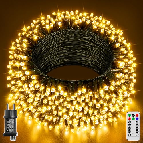 Hopexy Lichterkette außen 20M 200 LED Lichterkette Weihnachtsbaum innen mit Fernbedienung Timer, 8 Modi IP44 wasserdicht außen für Garten Balkon Party Hochzeit Tannenbaum(warmweiß) von Hopexy