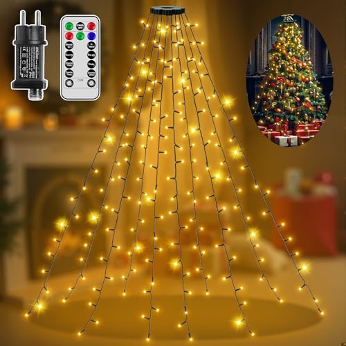 Ollny Lichterkette Weihnachtsbaum mit Ring, 2m 10 Stränge 200 LED IP44 Wasserdicht, Lichterkette außen & innen, 3m Zuleitung, 8 Modi Timer, für 100–150cm Tannenbaum – Warmweiß Ollny Lichterkette Weihnachtsbaum mit Ring, 2m 10 Stränge 200 LED IP44 Wasserdicht, Lichterkette außen & innen, 3m Zuleitung, 8 Modi Timer, für 100–150cm Tannenbaum – Warmweiß von Hopexy