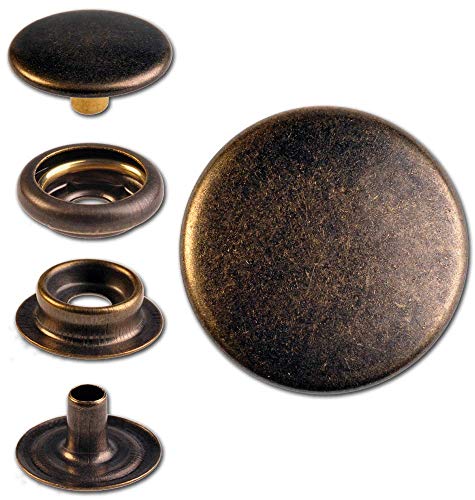Hoppe & Masztalerz 15 Ringfeder-Druckknöpfe F3 17mm aus Messing (nickelfrei), Finish: Messing-antik, Verschlusskraft: medium von Hoppe & Masztalerz