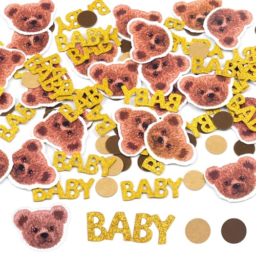 100 Stück Babyparty Deko Konfetti, Bär Baby Shower Tischdeko, Babyparty Streudeko Mädchen Junge für Gender Reveal Party Deko Taufe Kommunion von Hopton
