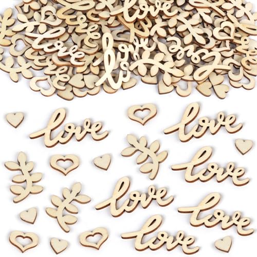 100 Stück Holzherzen Deko, Streudeko Konfetti Hochzeit, Love Herz Hochzeitsdeko Tisch, DIY Holz Tischdeko Hochzeit für Verlobbung Valentinstag Geburtstag (A-Love Konfetti Hochzeit) von Hopton