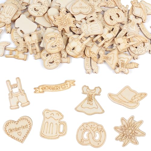 100 Stück Oktoberfest Streudeko Holz, Bayerische Oktoberfest Tischdeko, Holz Konfetti Edelweiß Bier Hut Kleid, für Bayrische Oktoberfest Party, 3-4CM (B-Oktoberfest Deko) von Hopton