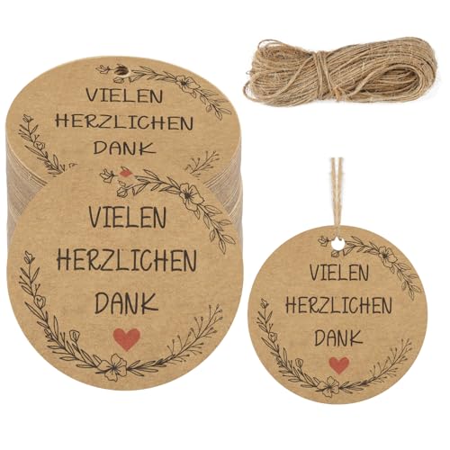 100 Stück VIELEN HERZLICHEN DANK Geschenkanhänger, 5.5cm Runden Danke Karten Anhänger, Dankeschön Geschenke Kraftpapier Anhänger mit Schnur 20m, Etiketten Anhänger für Hochzeiten, Feste, DIY Geschenke 100 Stück VIELEN HERZLICHEN DANK Geschenkanhänger, 5.5cm Runden Danke Karten Anhänger, Dankeschön Geschenke Kraftpapier Anhänger mit Schnur 20m, Etiketten Anhänger für Hochzeiten, Feste, DIY Geschenke von Hopton