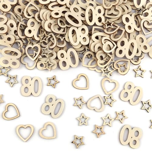 150 Stück Konfetti Holz, 80 Geburtstag Deko, Herz Stern Tischdeko, 80 Geburtstag Frau Mann, Streudeko für Jubiläen Partys Dekoration 150 Stück Konfetti Holz, 80 Geburtstag Deko, Herz Stern Tischdeko, 80 Geburtstag Frau Mann, Streudeko für Jubiläen Partys Dekoration von Hopton