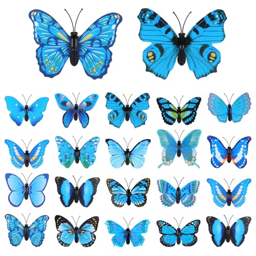 20 Stück Schmetterling Deko mit Sicherheitsnadeln, Blau Schmetterling Brosche, PVC Schmetterlinge zum Anstecken, Schmetterlinge Anstecker für Kleidung Rucksack Curtains Dekoration(Zufälliger Stil) von Hopton