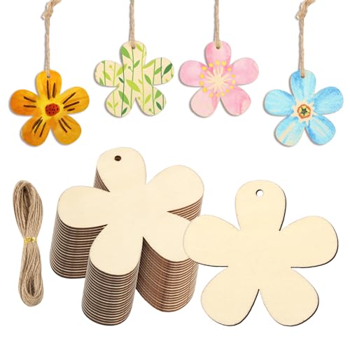 24 Stück Holzblumen, Blumen Holzscheiben mit 10M Juteseil, 7.5 cm Holzanhänger zum Bemalen, Unbehandelte Holz Blumen für DIY Handwerk Gravur Malen Dekoration 24 Stück Holzblumen, Blumen Holzscheiben mit 10M Juteseil, 7.5 cm Holzanhänger zum Bemalen, Unbehandelte Holz Blumen für DIY Handwerk Gravur Malen Dekoration von Hopton