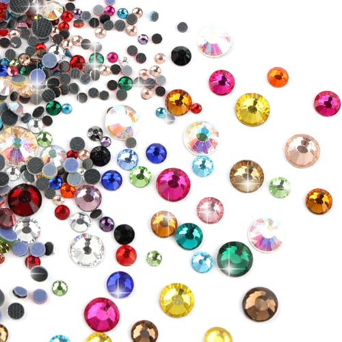 3000 Stück Hotfix Strasssteine für Textilien, 7 Größen Runde Bunte Glitzersteine, Kristall zum Basteln, Bunt Strasssteine Selbstklebend für Nagel Kunst Kleidung DIY Handwerk (Mischfarbe) von Hopton