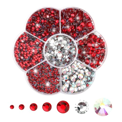 3000PCS Hotfix Strasssteine, Rot Strasssteine für Textilien, Glitzersteine zum Basteln, Kristallsteine zum Kleben 7 Größen 2mm-8.6mm Rhinestones für Kleidung Schuhe DIY Handwerk Geschenk(Rot) von Hopton