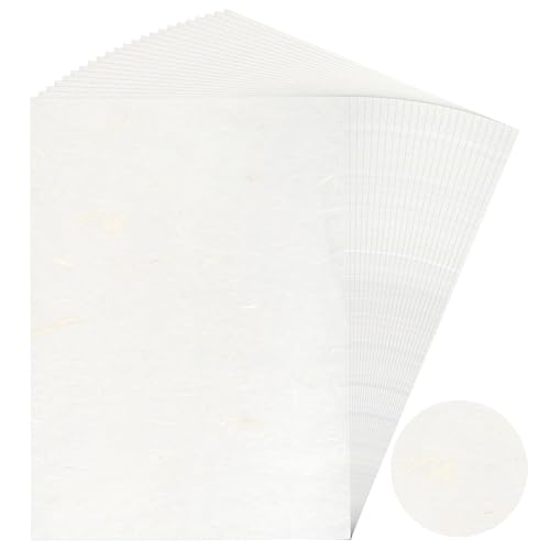 A4-Reispapier, 50 Blatt, natürliche Pflanzenfasern, strukturiert, bedruckbar, Washi-Papier zum Basteln, Schreiben, Malen, Geschenkpapier, Kartenherstellung (Blumenweiß) von Hopton
