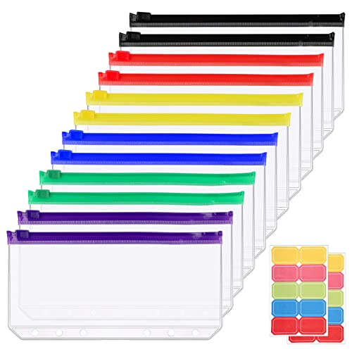 A6 Binder Taschen, 12 Stück Geldumschläge Wasserdicht, 6 Löcher Budget Planner Zubehör, Durchsichtige Geld Umschläge mit Zipper, für Cash Stuffing, Geld, Kleine Unterlagen A6 Binder Taschen, 12 Stück Geldumschläge Wasserdicht, 6 Löcher Budget Planner Zubehör, Durchsichtige Geld Umschläge mit Zipper, für Cash Stuffing, Geld, Kleine Unterlagen von Hopton
