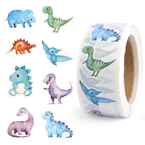 Dino Stickers Rolle, 500 Stück Runde Sticker Kinder, 8 Muster Reward Sticker Tiere, Selbstklebend Aufkleber Kinder für Scrapbooking DIY Crafts Journal School Home Dino Stickers Rolle, 500 Stück Runde Sticker Kinder, 8 Muster Reward Sticker Tiere, Selbstklebend Aufkleber Kinder für Scrapbooking DIY Crafts Journal School Home von Hopton