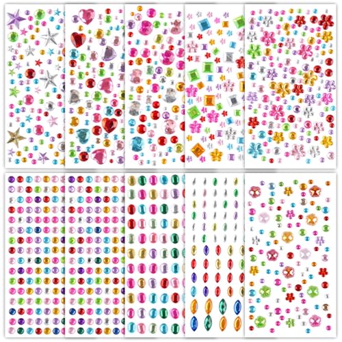 Glitzersteine Selbstklebend, 1200 Stück Bunt Strasssteine Selbstklebend, Acryl Glitzersteine zum Basteln, Sticker Glitzer für DIY Handwerke,Gesicht,Nägel Deko von Hopton