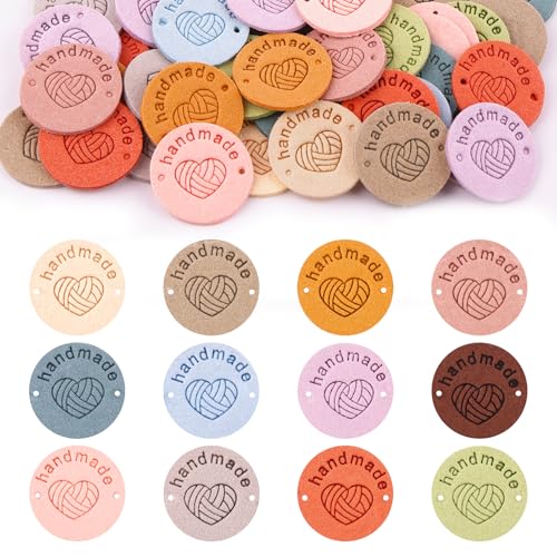 Handmade Label zum Annähen, 12 FarbenHandgefertigte Leder Etiketten, Langer Streifen Label mit Löchern und Herz, Lederetiketten für DIY Jeans, Taschen und Hüte (Quadrat) von Hopton