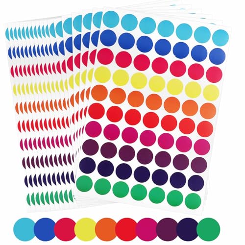 1750 pcs Klebepunkte Bunt, 20mm Punkte Aufkleber 6 Farben, Markierungspunkte Sticker, Runde Aufkleber für DIY Büro Wird zum Markieren, Kategorisieren und Warnen verwendet(25 Blatt) von Hopton