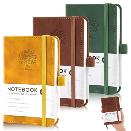Hopton Notizbuch A6,3 Stück Notizbücher Set,192 Seiten,80 g/m²,Leder Notizblock Liniert,Notizbüch Klein,Journal Buch,Reisetagebuch,Prägebaum Design (Gelb, Grün, Braun) von Hopton