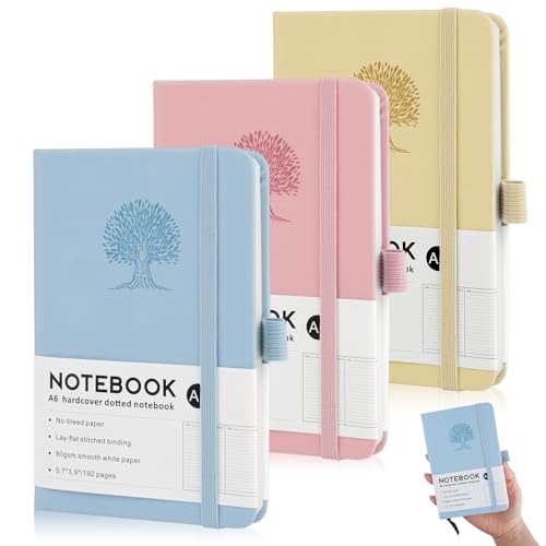 Hopton Notizbuch A6,3 Stück Notizbücher Set,192 Seiten,80 g/m²,Leder Notizblock Liniert,Notizbüch Klein,Journal Buch,Reisetagebuch,Prägebaum Design (Hellgrün, Hellblau, Helllila) von Hopton