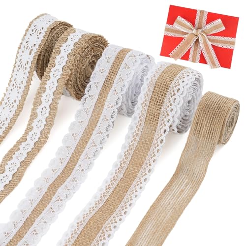 Juteband Spitzenband, 5 Rollen 2M Juteband mit Spitze, Natürliche Juteband für Geburtstag Party Hochzeit Weihnachten Tischdeko DIY Basteln Juteband Spitzenband, 5 Rollen 2M Juteband mit Spitze, Natürliche Juteband für Geburtstag Party Hochzeit Weihnachten Tischdeko DIY Basteln von Hopton