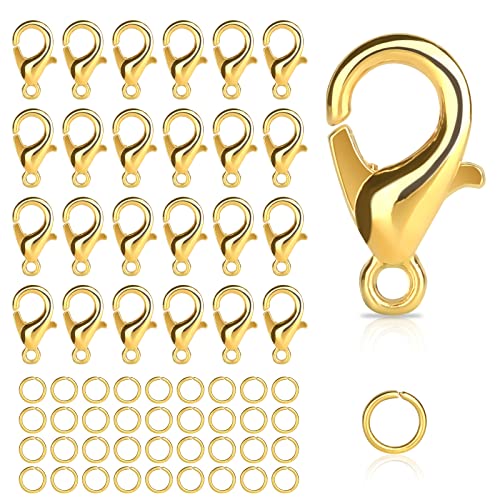 Kettenverschluss, 100 Stück Armband Verschluss mit 200 Biegeringe, Ketten Verschlüsse, Schmuckverschluss, Karabinerverschluss, Verschlüsse für Schmuckherstellung (Gold) von Hopton