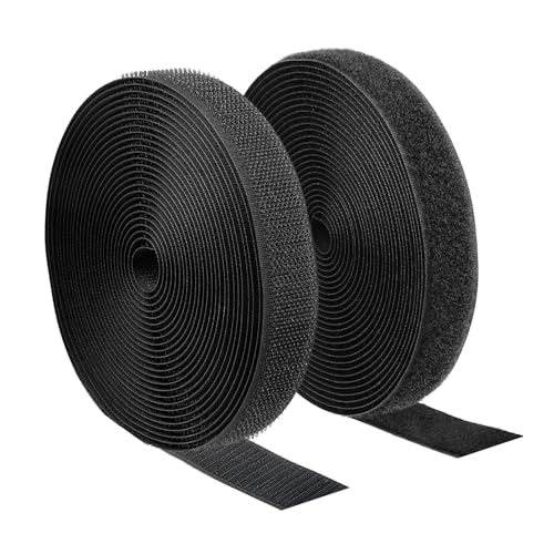 Klettband zum Nähen Set, Wiederverwendbar Klettverschluss zum Nähen, Extra Starke Flausch&Hakenband für Kleidung, Heimtextilien, Klettband zum Aufnähen aus Nylon-Polyester (Schwarz, 20mm × 5m) von Hopton