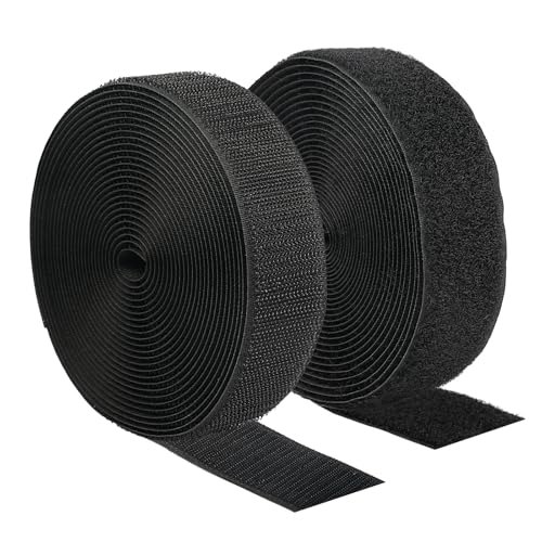 Klettband zum Nähen Set, Wiederverwendbar Klettverschluss zum Nähen, Extra Starke Flausch&Hakenband für Kleidung, Heimtextilien, Klettband zum Aufnähen aus Nylon-Polyester (Schwarz, 30mm × 5m) von Hopton