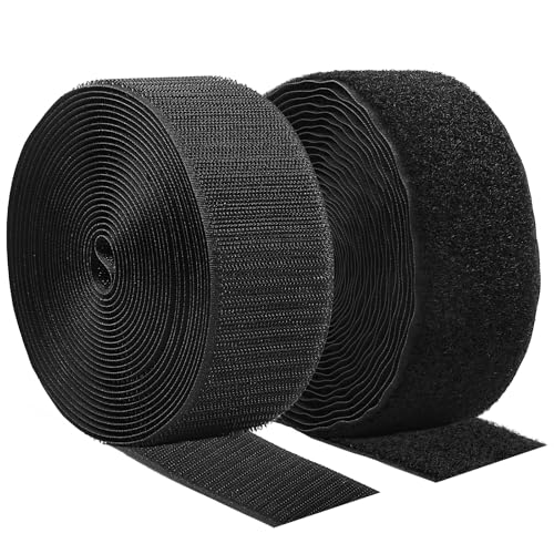 Klettband zum Nähen Set, Wiederverwendbar Klettverschluss zum Nähen, Extra Starke Flausch&Hakenband für Kleidung, Heimtextilien, Klettband zum Aufnähen aus Nylon-Polyester (Schwarz, 50mm × 5m) von Hopton